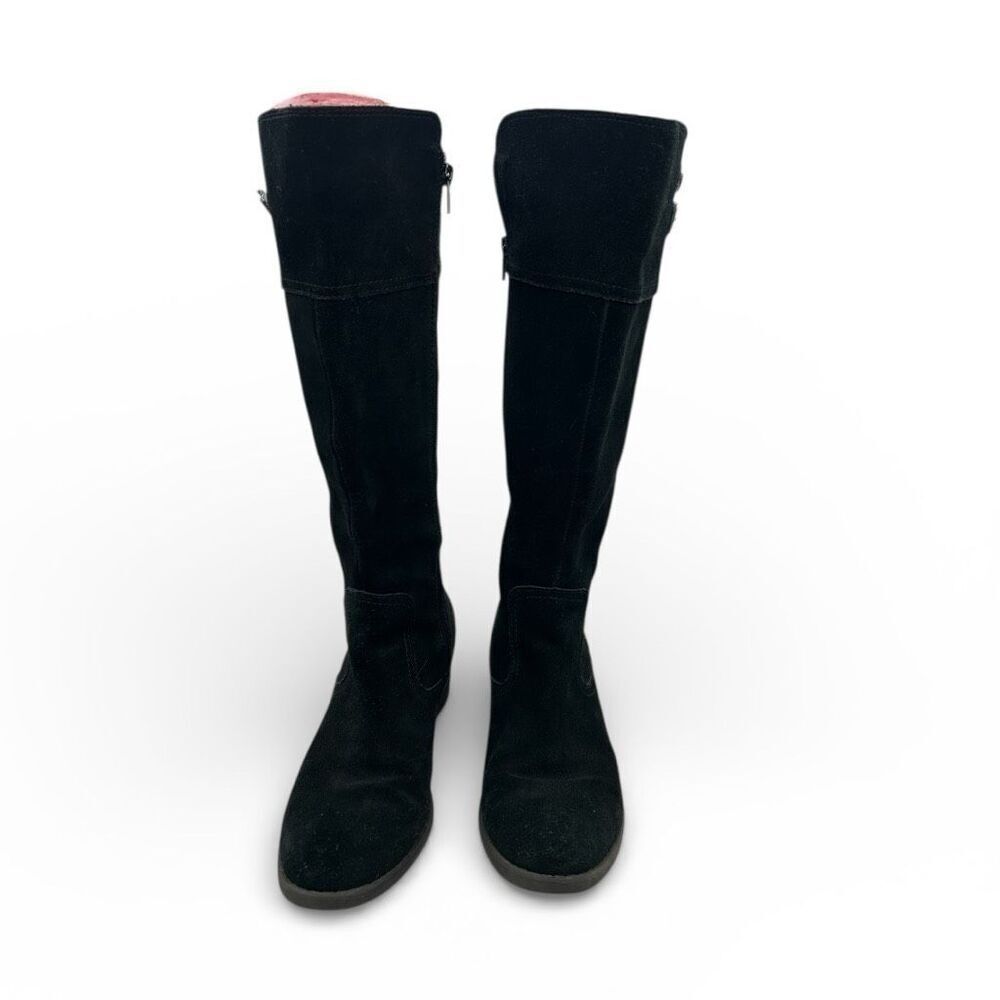 b.o.c. Black Suede Knee High Boots Leather Upper Side Zip Block Heel 8.5